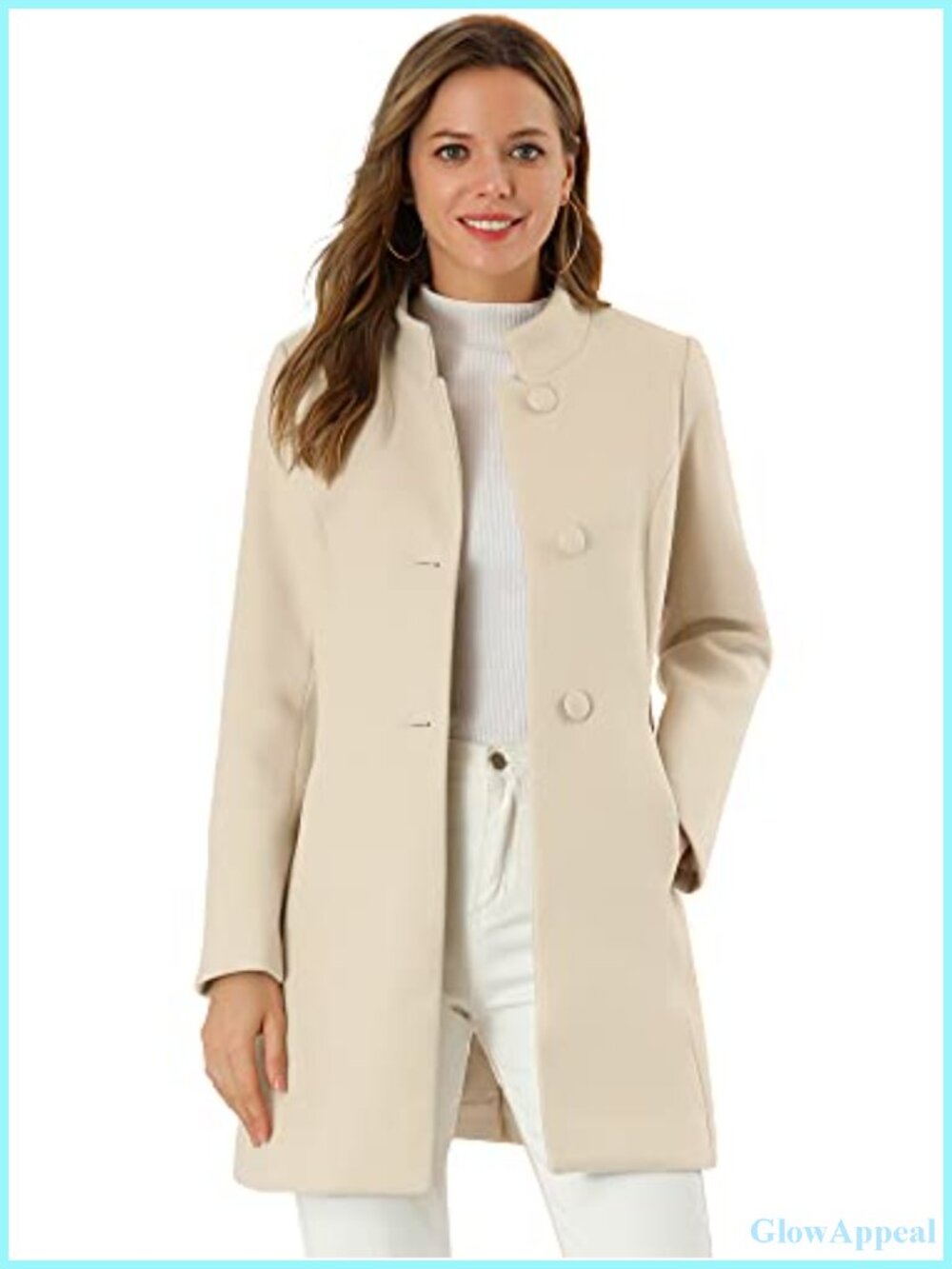 Women's Wool Pea Coat Mid-Long Stand Collar Single Breasted Winter Coat